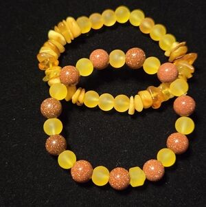 Yellow and Brown Beaded Bracelets